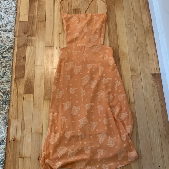My Girl from Hello Molly Orange Floral Cowl Neck Dress - Tie up Back - Size 14 - Picture 3 of 10